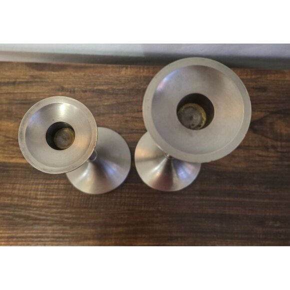 Set Of 2 Brushed Silver Metal Candle Holders Made In India, 9" and 12" Tall - Picture 7 of 9